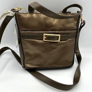 NWT Sereta Vintage Genuine Leather Bronze and Gold Buckle Crossbody Bag